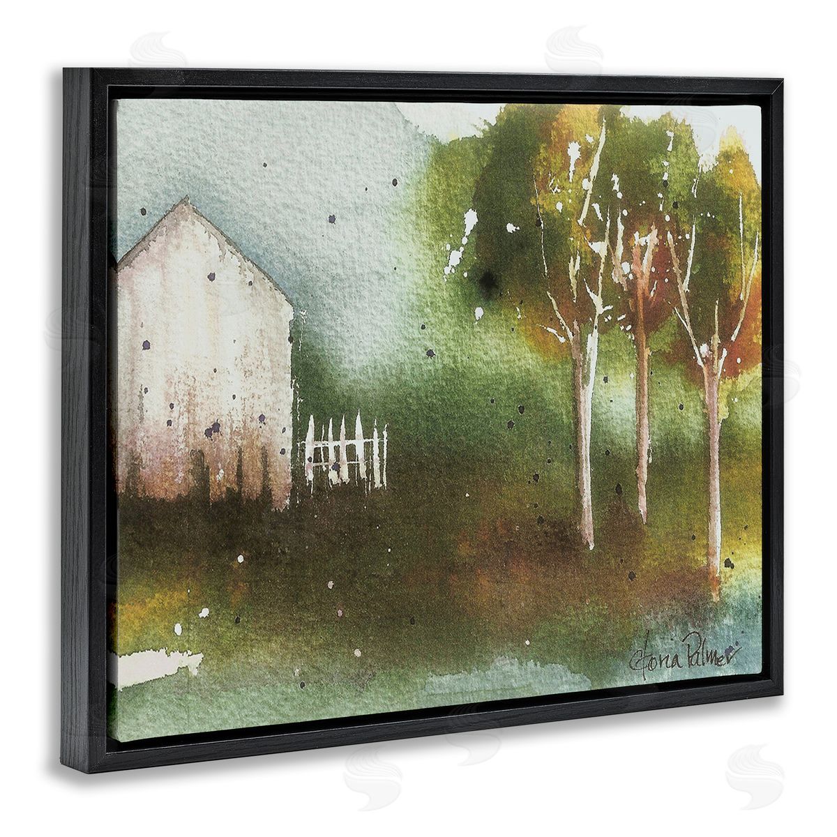 Gloria Palmer Farm Nature Watercolor Black Floating Frame Canvas Wall Art Print