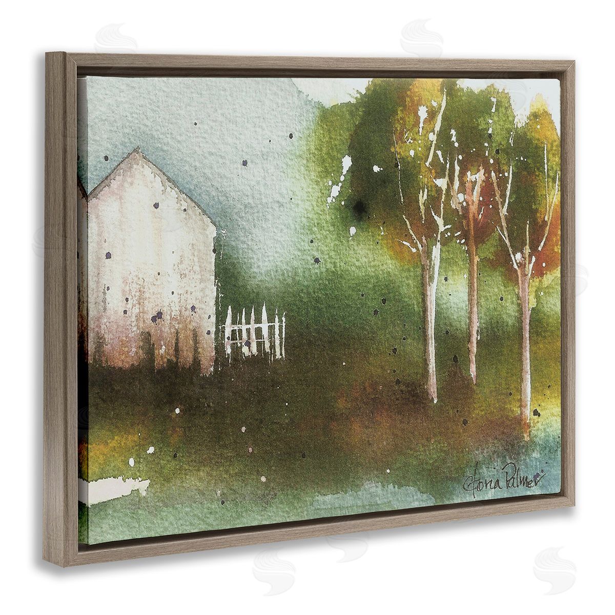 Gloria Palmer Farm Nature Watercolor Brown Floating Frame Canvas Wall Art Print