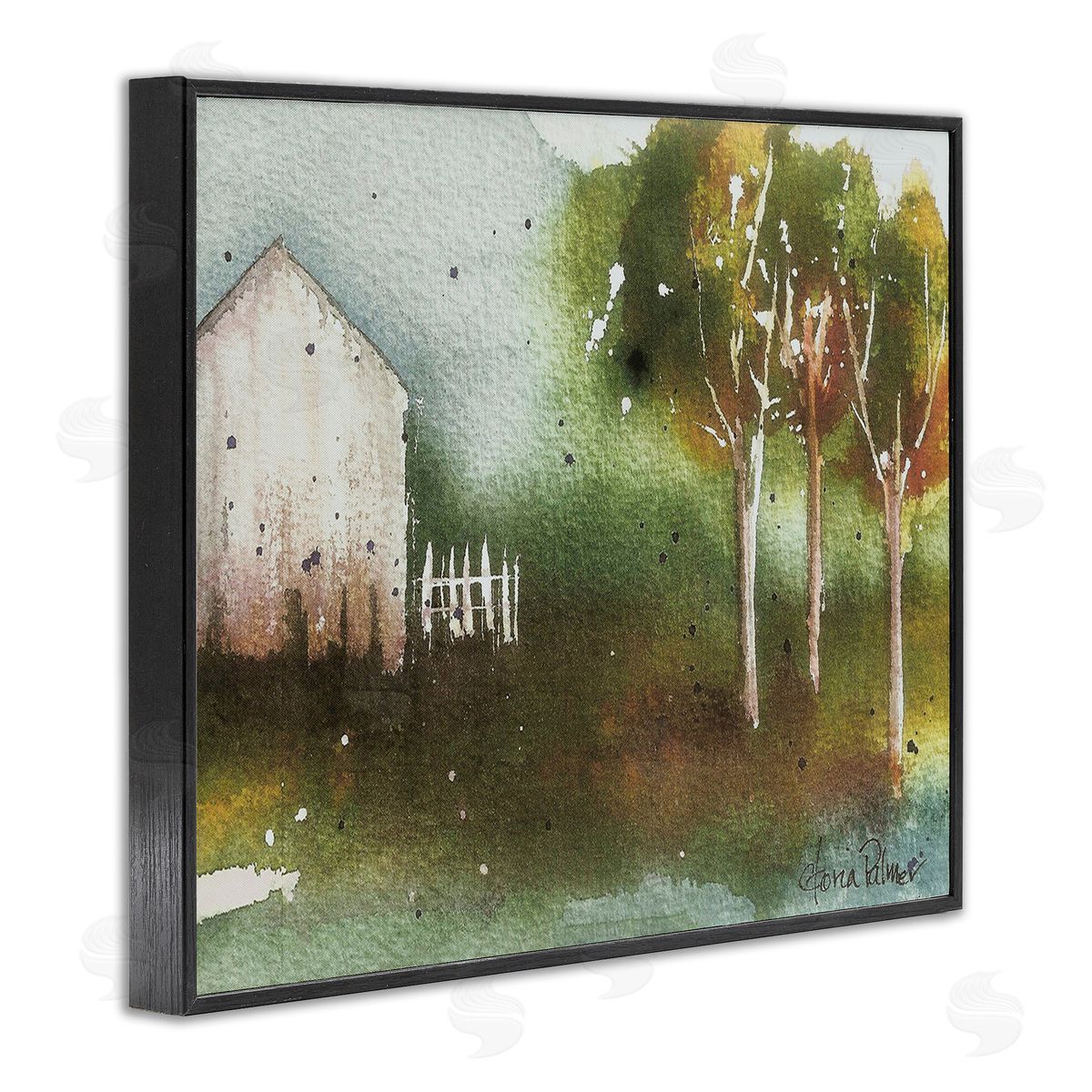 Gloria Palmer Farm Nature Watercolor Black Framed Giclee Wall Art Print