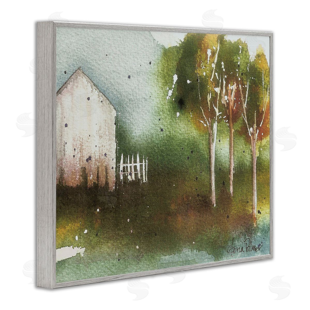 Gloria Palmer Farm Nature Watercolor Gray Framed Giclee Wall Art Print