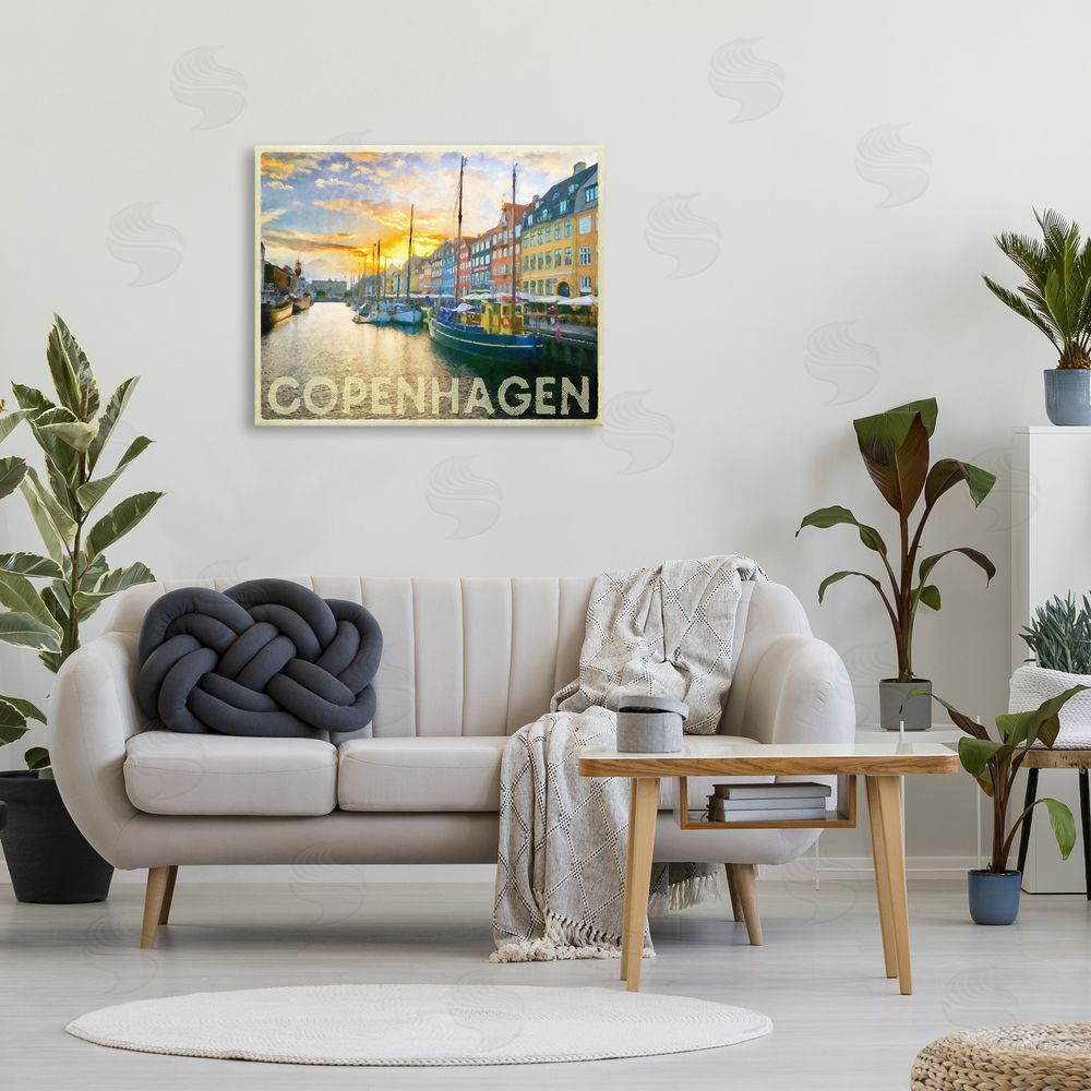 Graffitee Studios Copenhagen Canal Boats Canvas Wall Art Print in Room