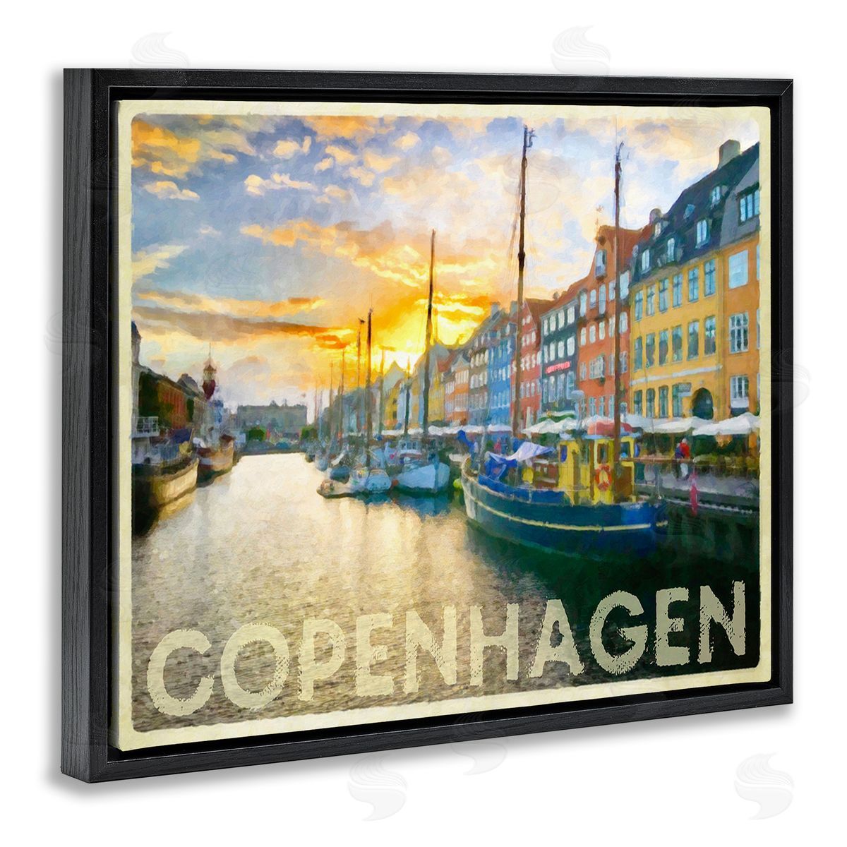 Graffitee Studios Copenhagen Canal Boats Black Floating Frame Canvas Wall Art Print