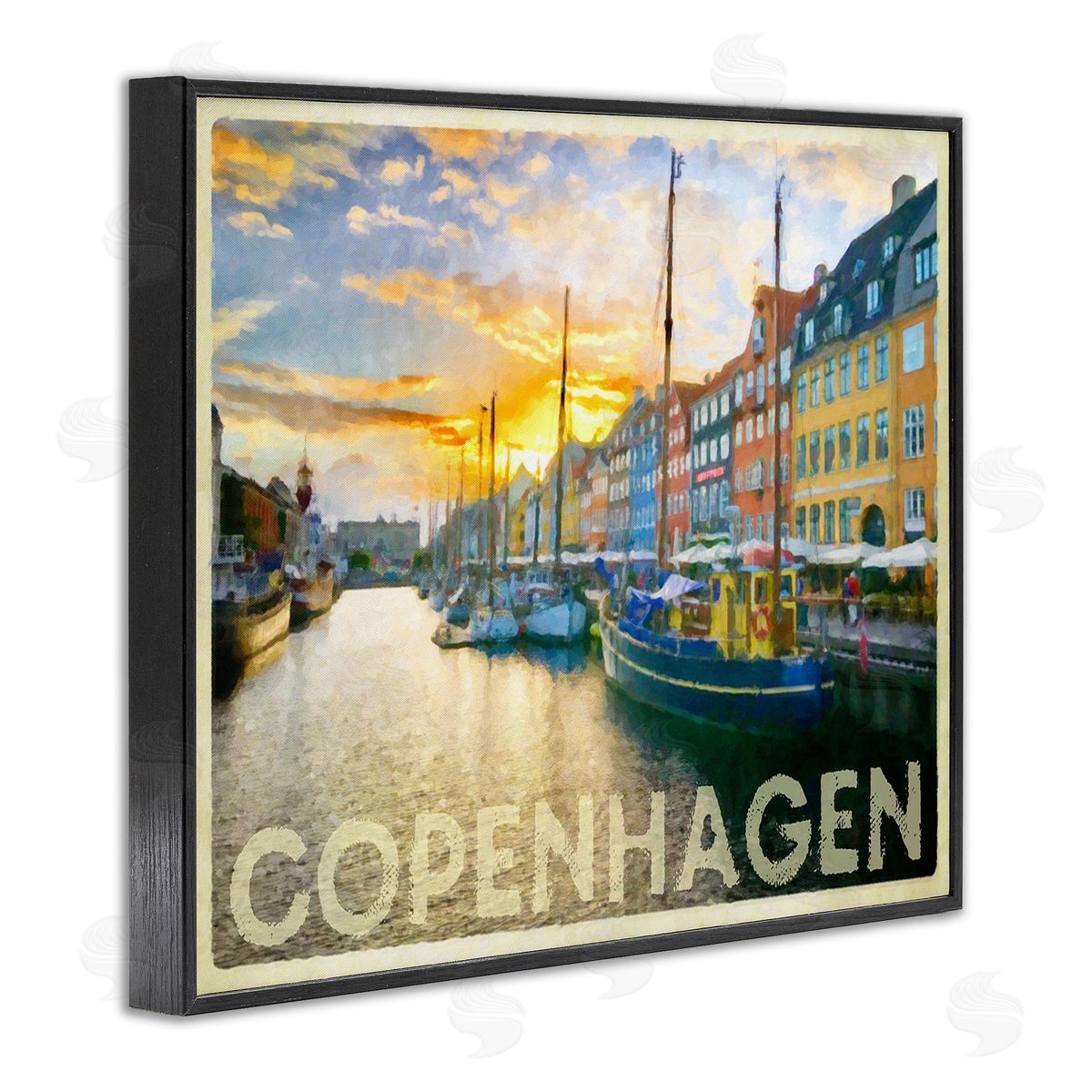 Graffitee Studios Copenhagen Canal Boats Black Framed Giclee Wall Art Print