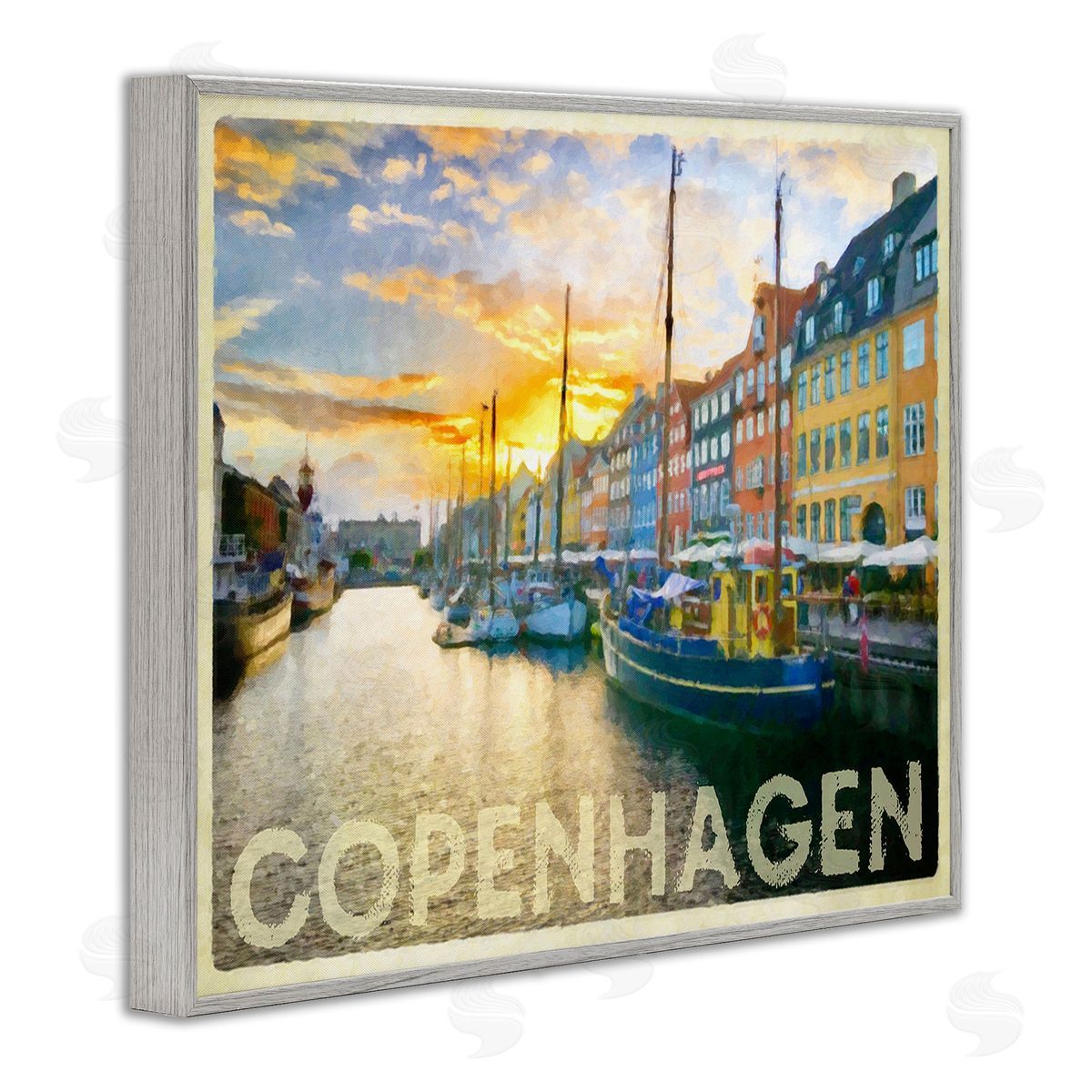 Graffitee Studios Copenhagen Canal Boats Gray Framed Giclee Wall Art Print