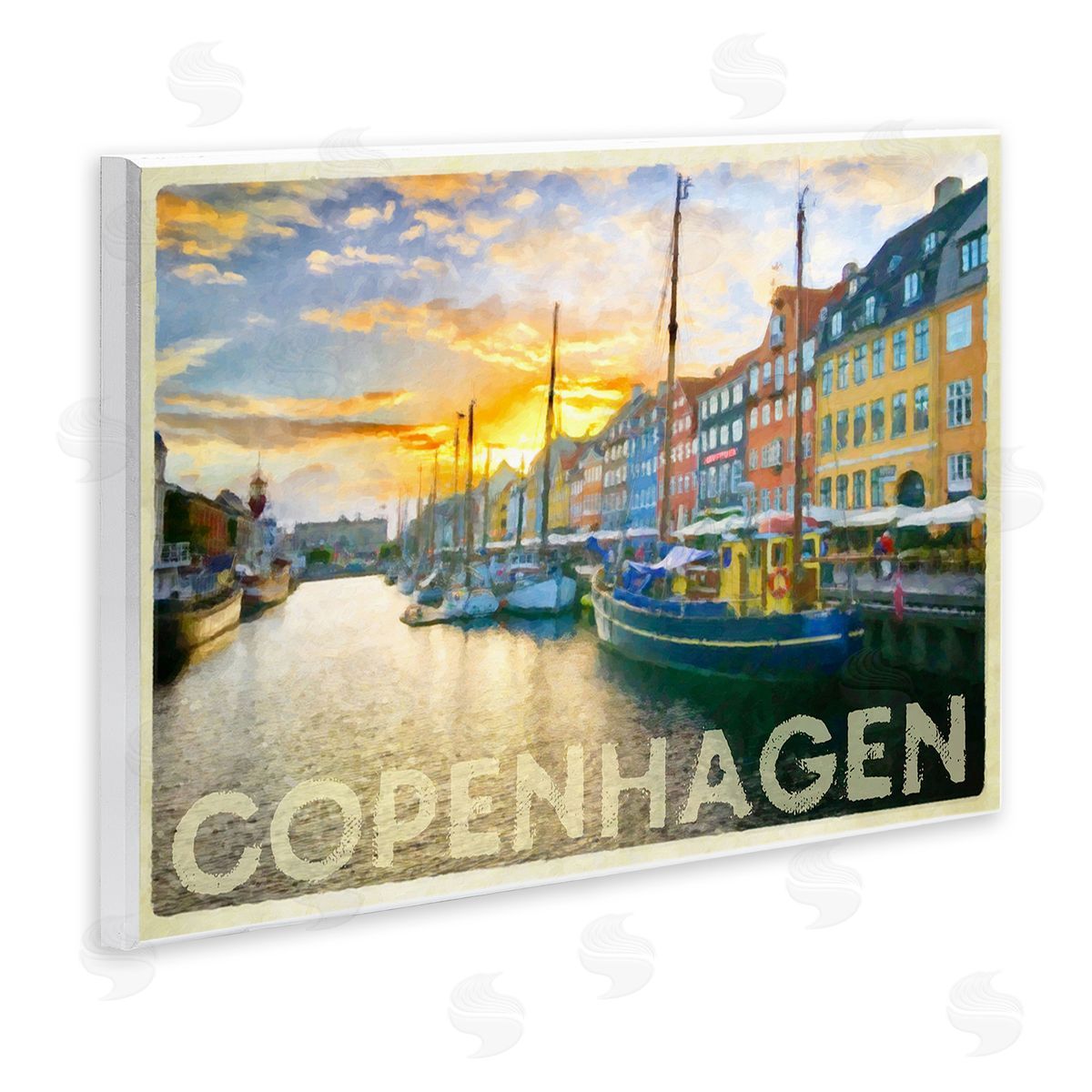 Graffitee Studios Copenhagen Canal Boats Wooden Wall Plaque Art Print