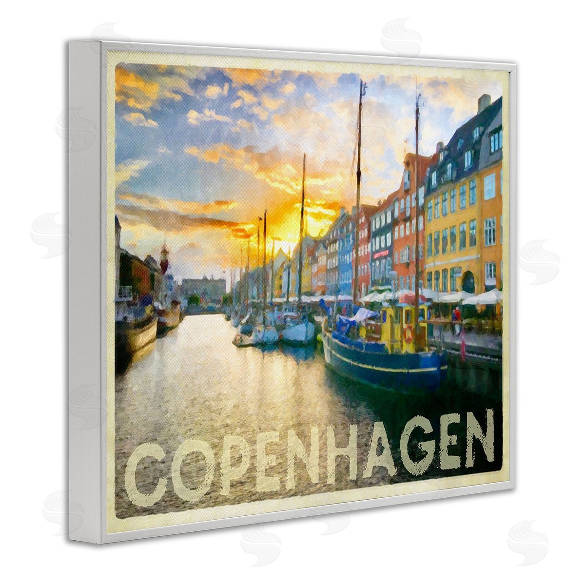 Graffitee Studios Copenhagen Canal Boats White Framed Giclee Wall Art Print