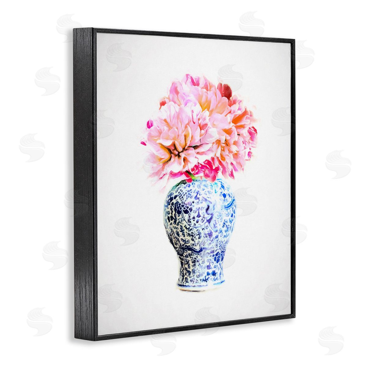 Graffitee Studios Dahlia with Oriental Vase Black Framed Giclee Wall Art Print