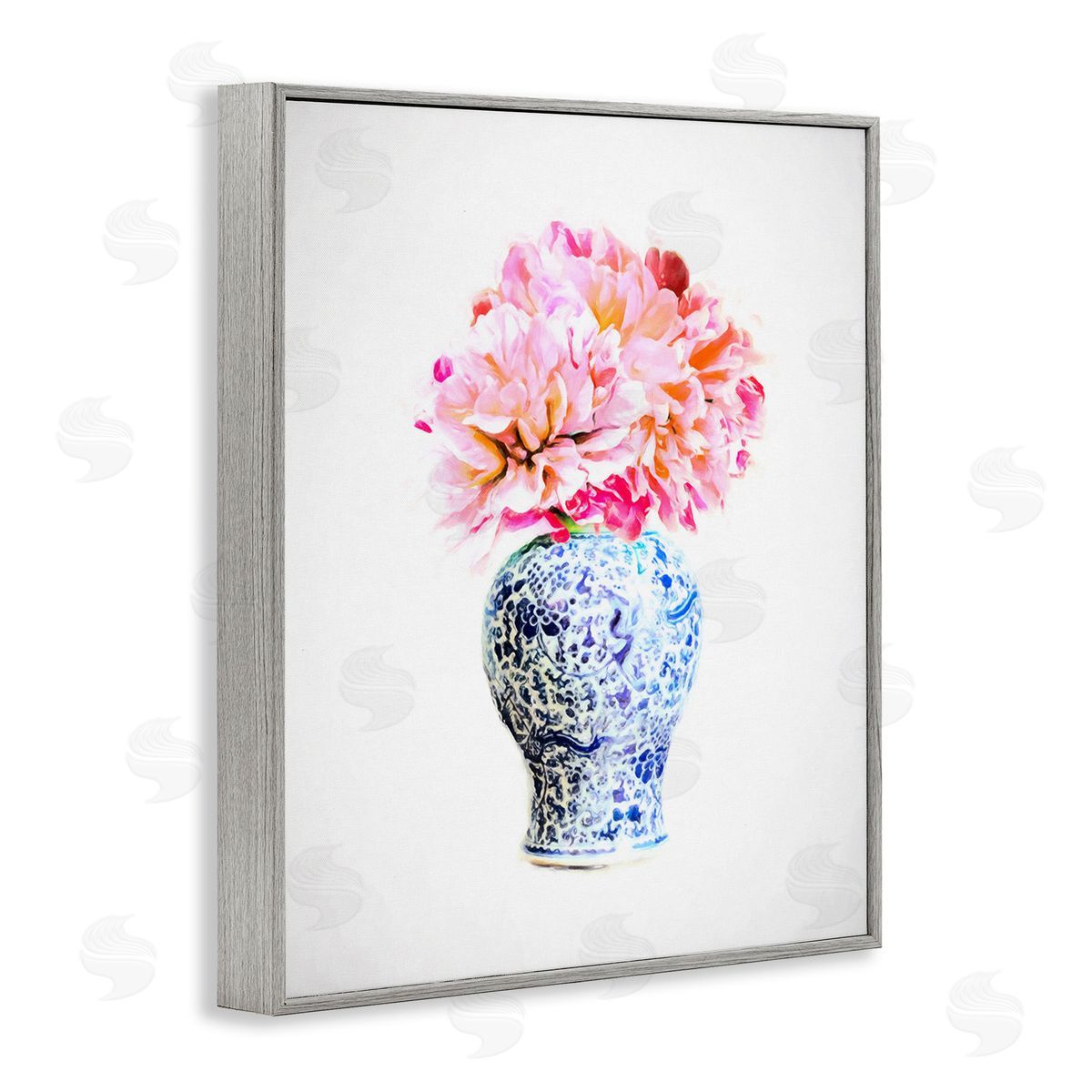 Graffitee Studios Dahlia with Oriental Vase Gray Framed Giclee Wall Art Print