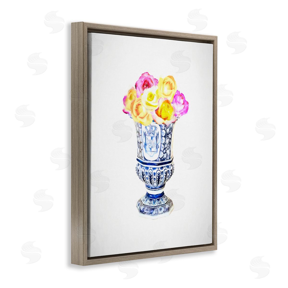 Graffitee Studios Pink & Yellow Bouquet Brown Floating Frame Canvas Wall Art Print