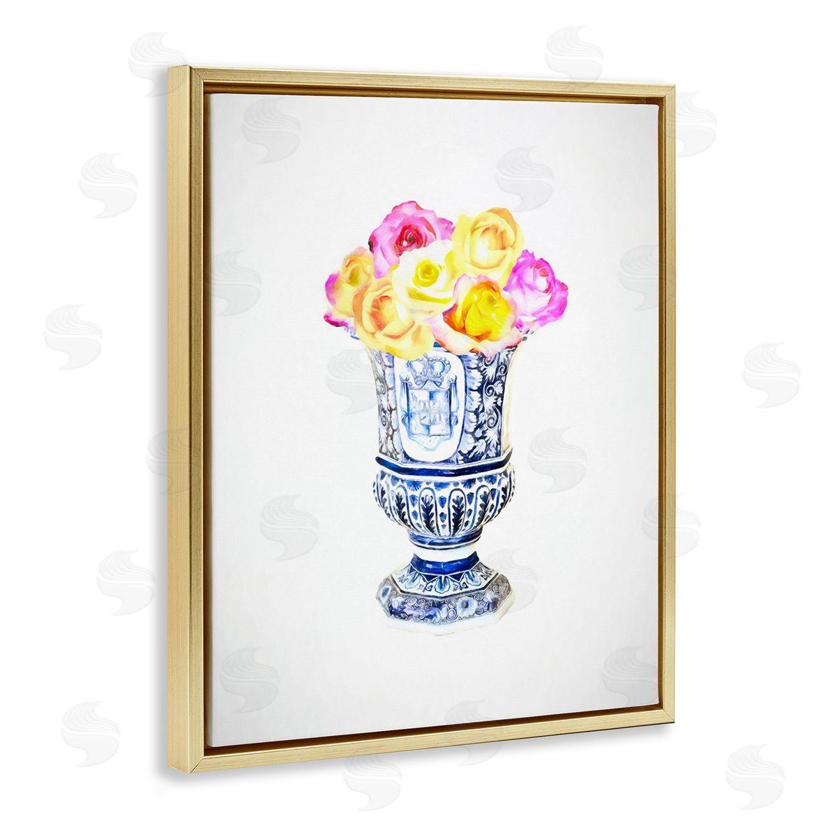 Graffitee Studios Pink & Yellow Bouquet Gold Floating Frame Canvas Wall Art Print