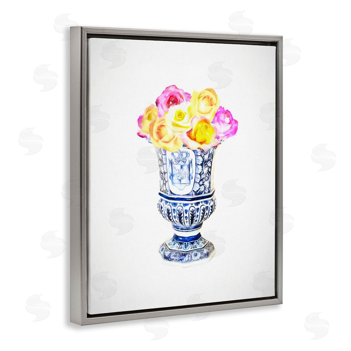Graffitee Studios Pink & Yellow Bouquet Gray Floating Frame Canvas Wall Art Print