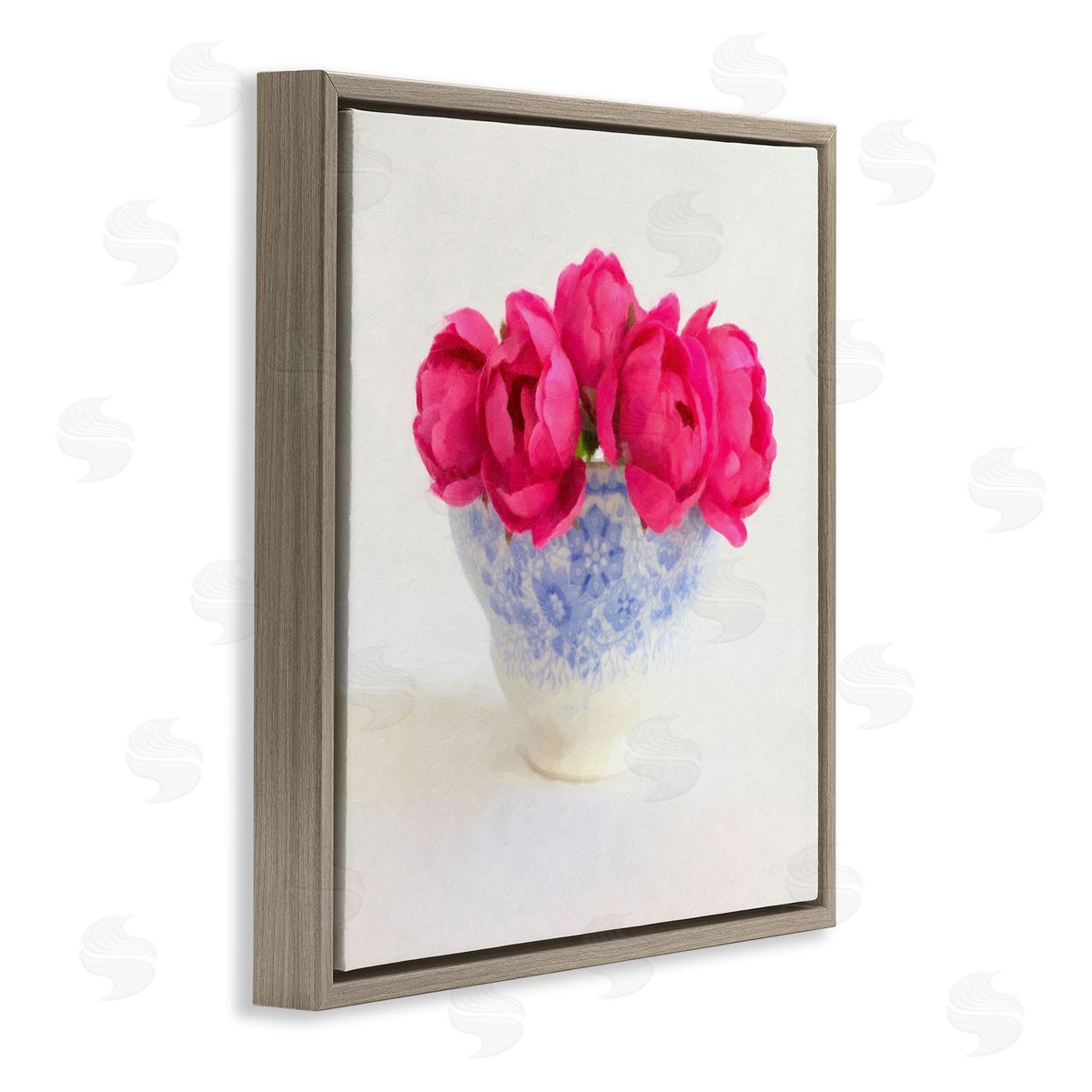 Graffitee Studios Roses in Subtle Vase Brown Floating Frame Canvas Wall Art Print