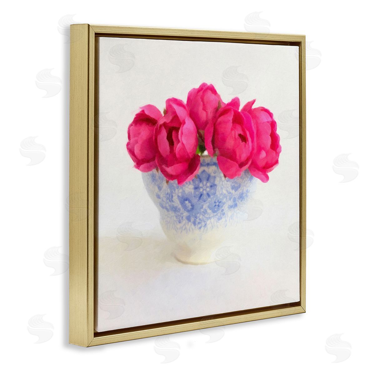 Graffitee Studios Roses in Subtle Vase Gold Floating Frame Canvas Wall Art Print