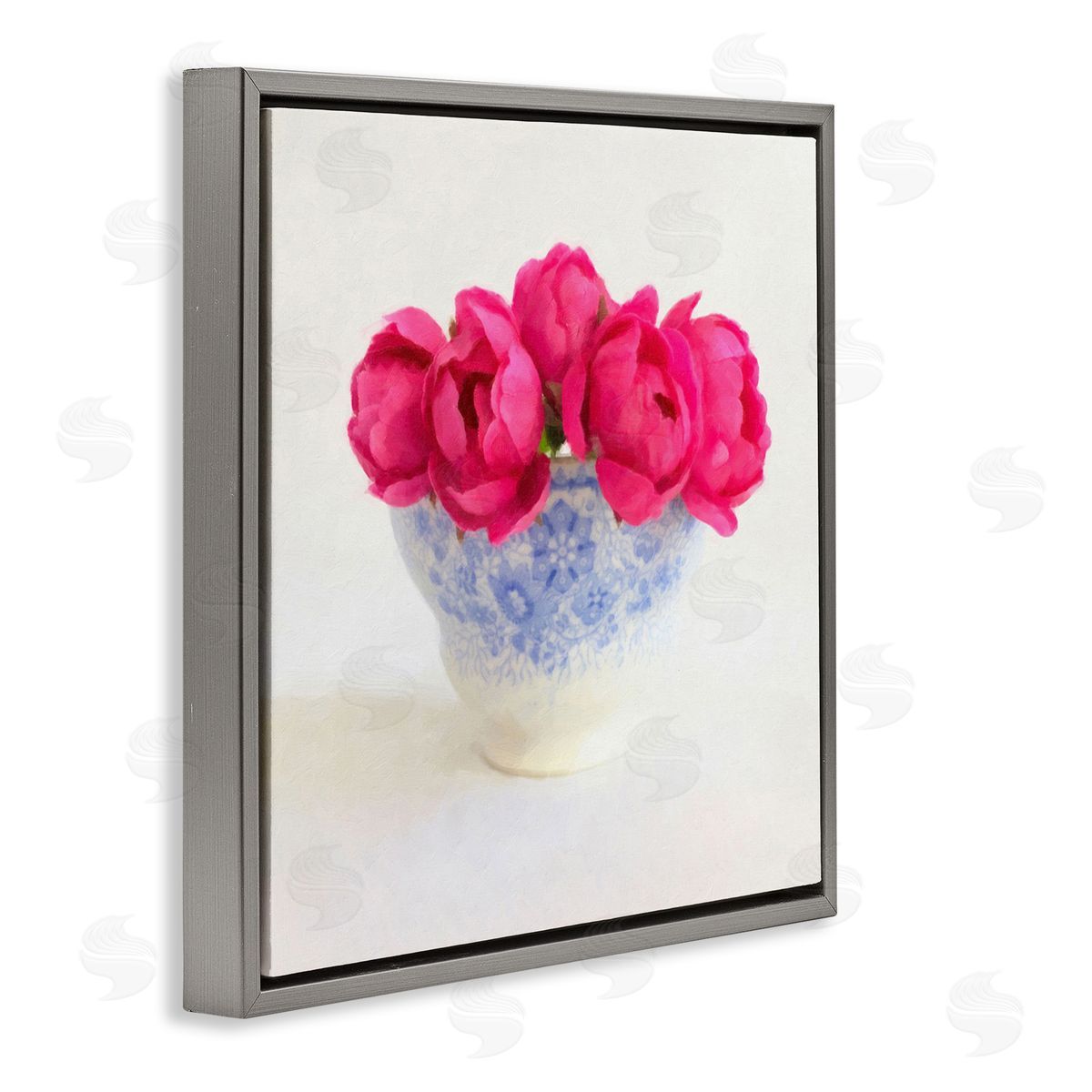Graffitee Studios Roses in Subtle Vase Gray Floating Frame Canvas Wall Art Print