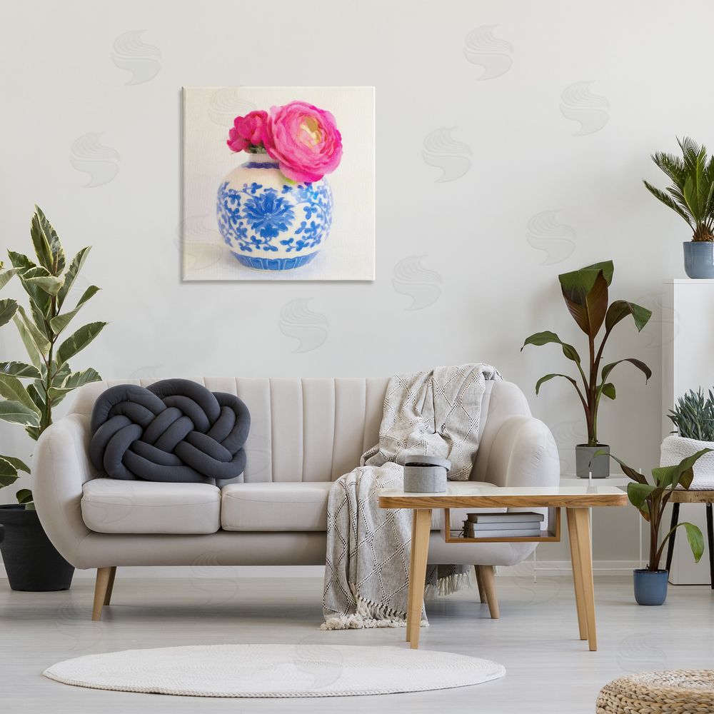 Graffitee Studios Pink Bloom & Ornate Vase Canvas Wall Art Print in Room