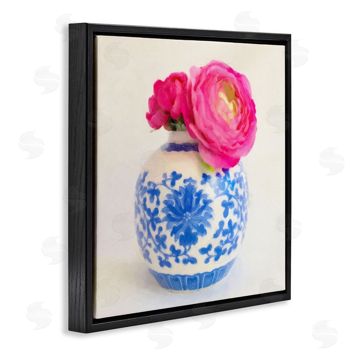 Graffitee Studios Pink Bloom & Ornate Vase Black Floating Frame Canvas Wall Art Print