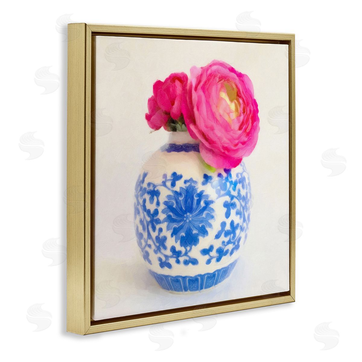 Graffitee Studios Pink Bloom & Ornate Vase Gold Floating Frame Canvas Wall Art Print