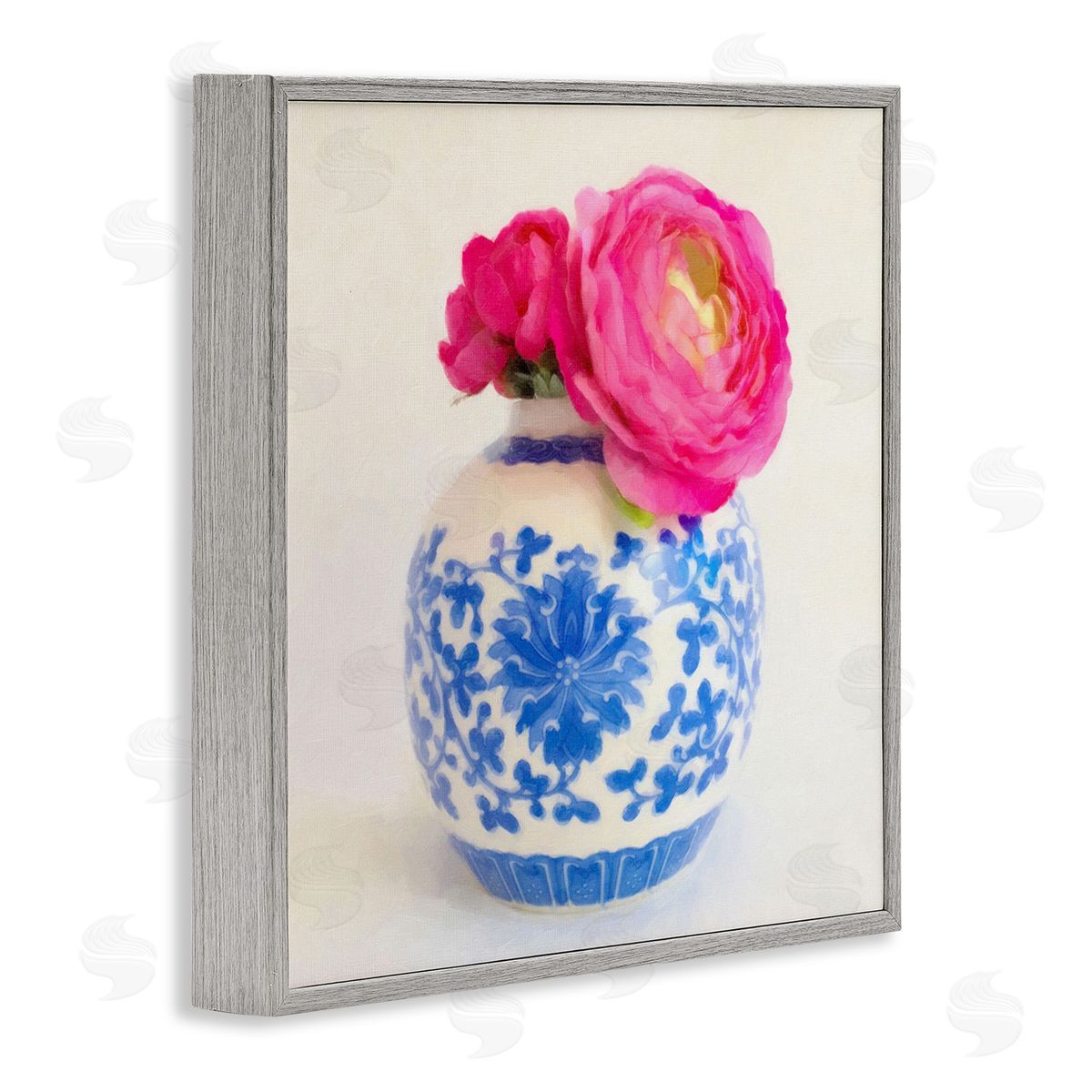Graffitee Studios Pink Bloom & Ornate Vase Gray Framed Giclee Wall Art Print