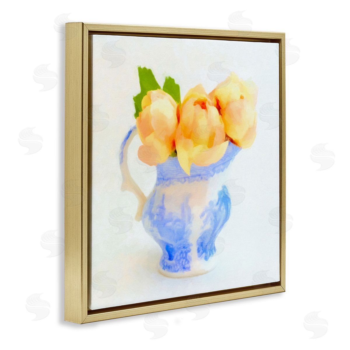 Graffitee Studios Yellow Blooms in Pitcher Gold Floating Frame Canvas Wall Art Print