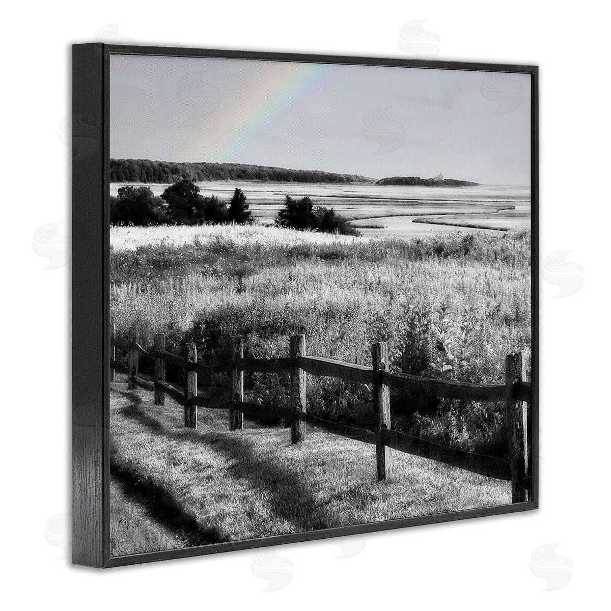 Graffitee Studios Rainbow Over Countryside Black Framed Giclee Wall Art Print