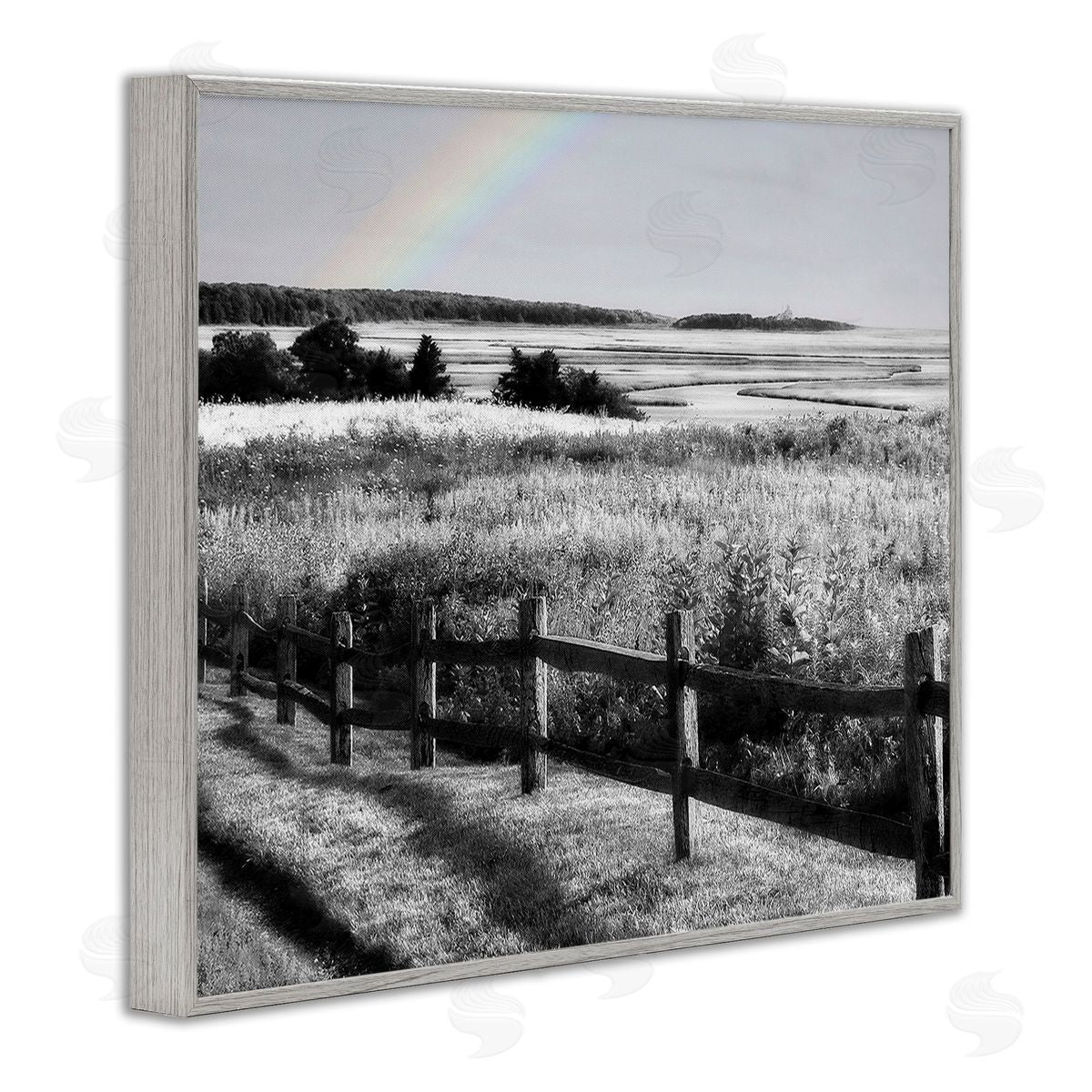 Graffitee Studios Rainbow Over Countryside Gray Framed Giclee Wall Art Print