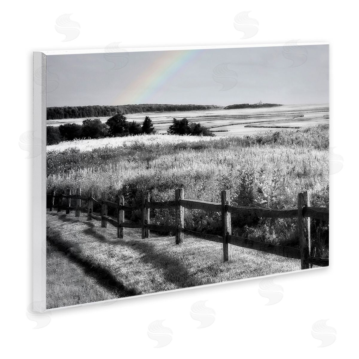 Graffitee Studios Rainbow Over Countryside Wooden Wall Plaque Art Print