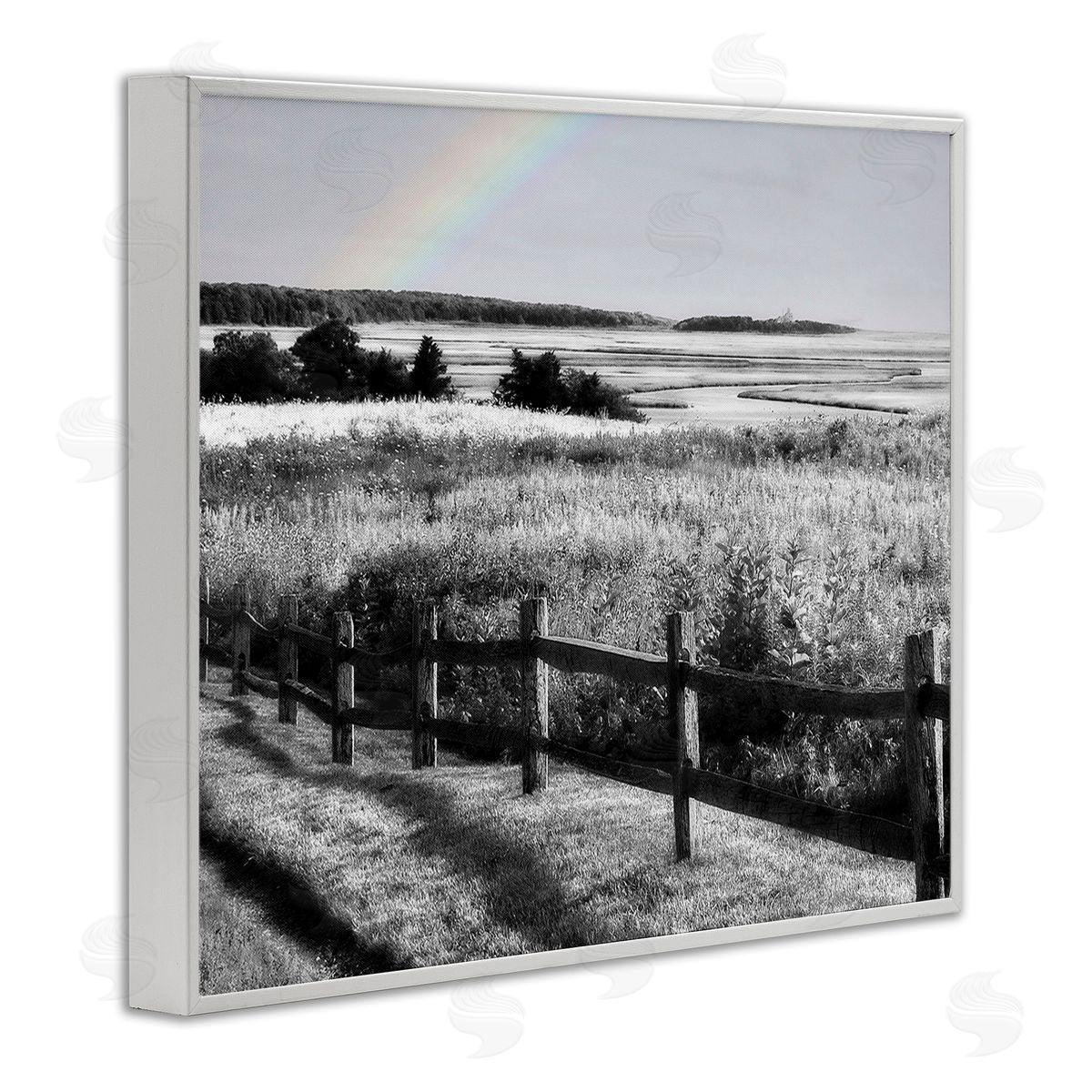 Graffitee Studios Rainbow Over Countryside White Framed Giclee Wall Art Print