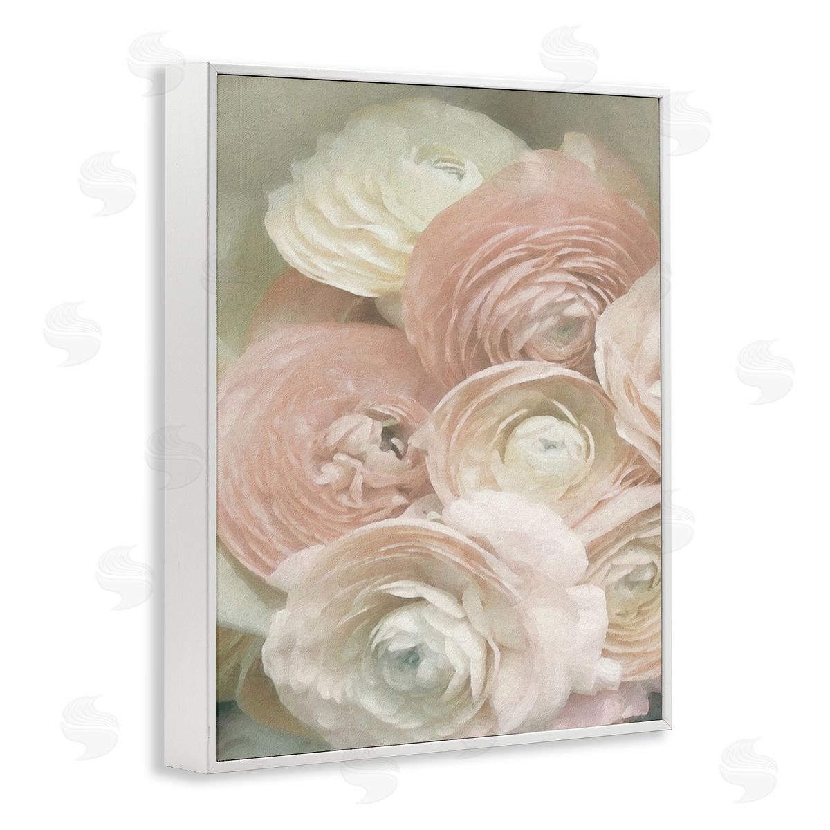 Graffitee Studios Ranunculus Blooms Pattern White Framed Giclee Wall Art Print