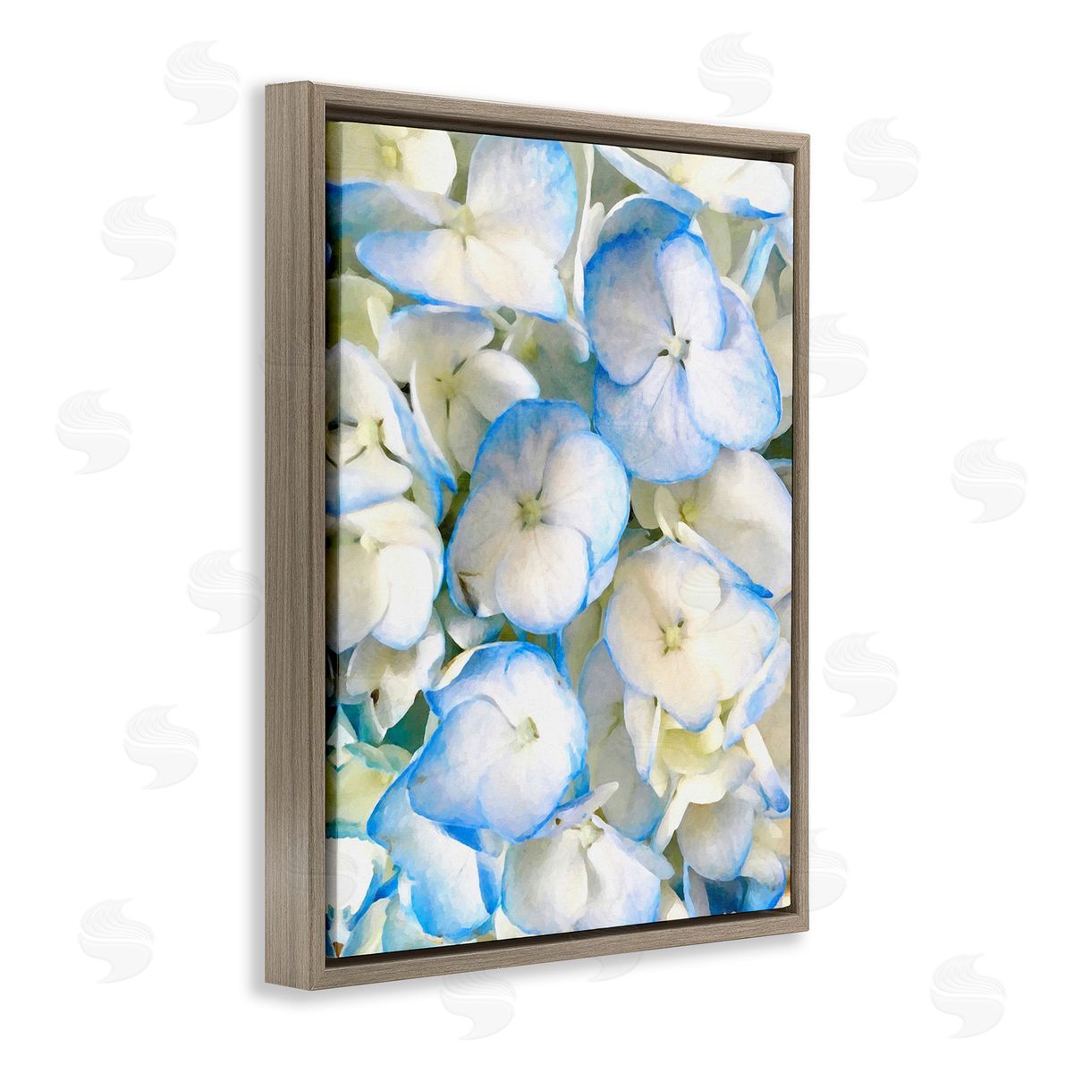 Graffitee Studios Blue Pansies Pattern Brown Floating Frame Canvas Wall Art Print