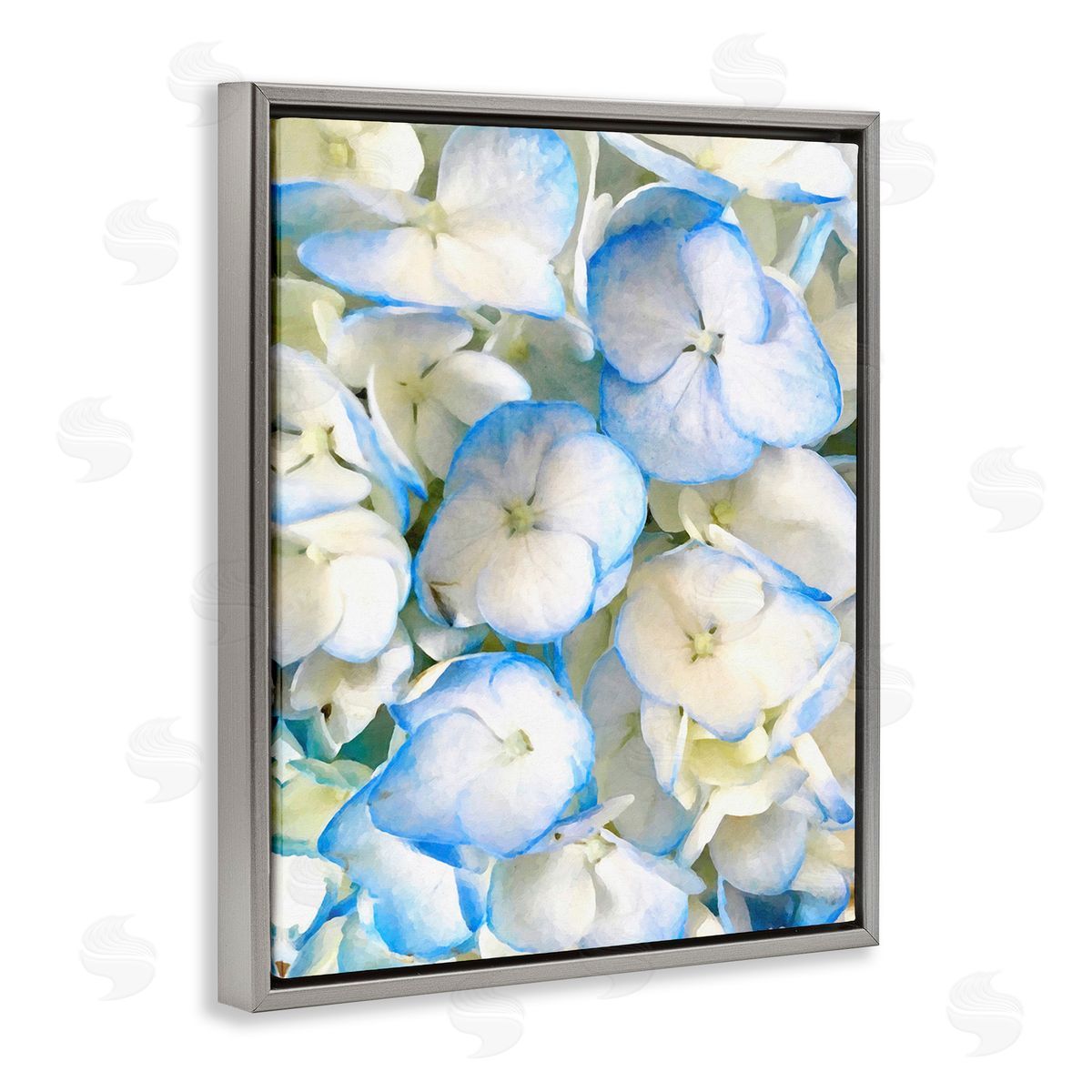 Graffitee Studios Blue Pansies Pattern Gray Floating Frame Canvas Wall Art Print