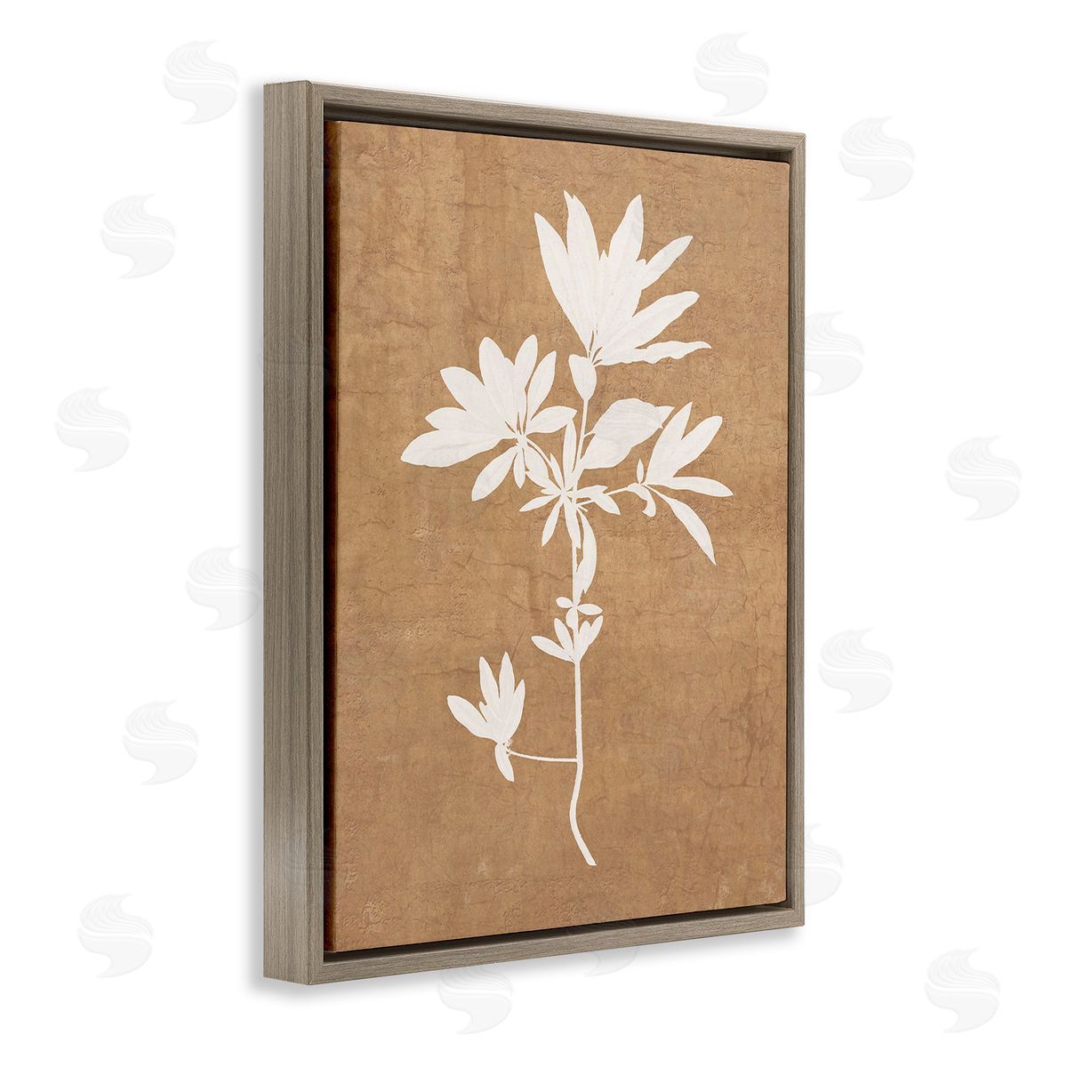 Graffitee Studios Rustic Botanical Shape Brown Floating Frame Canvas Wall Art Print