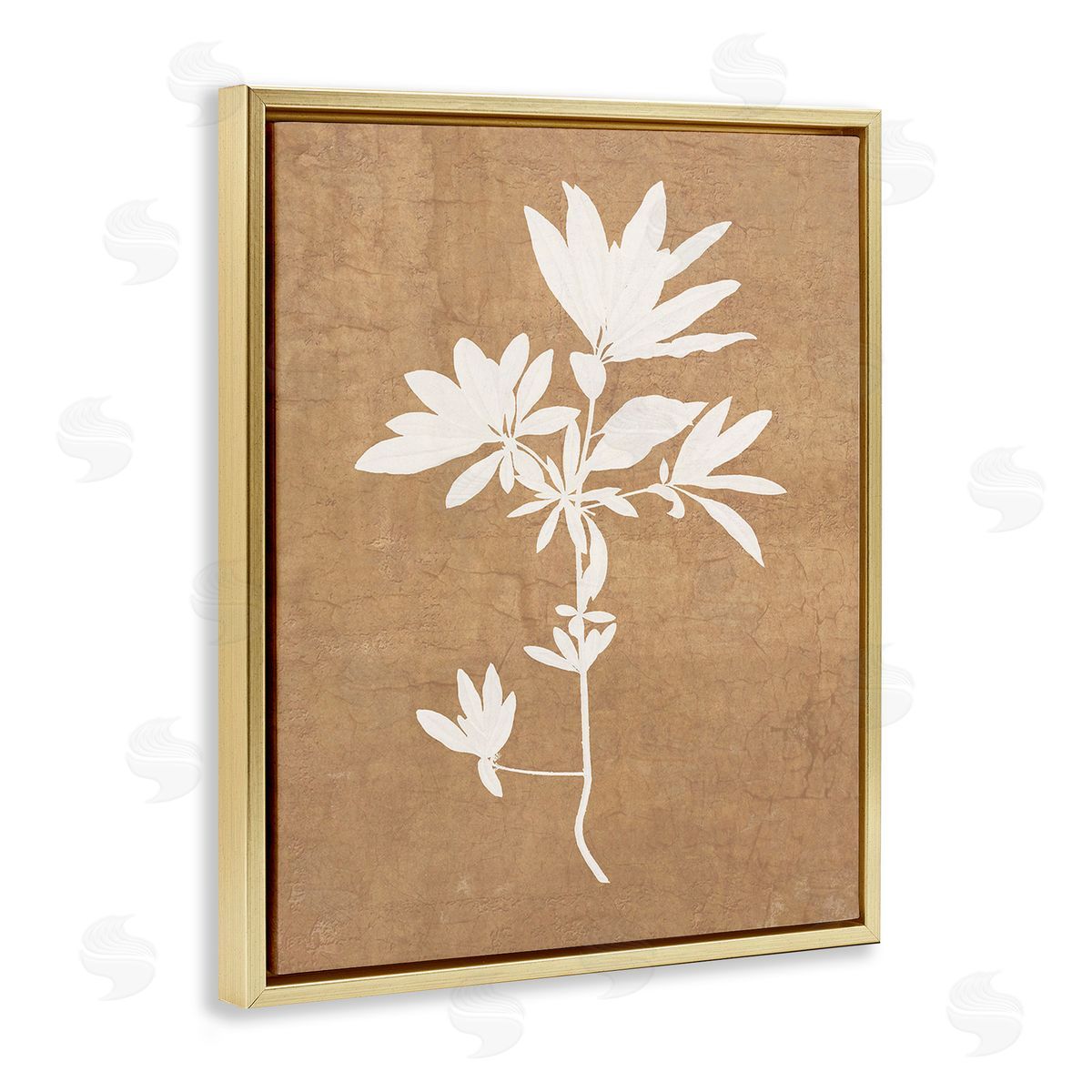 Graffitee Studios Rustic Botanical Shape Gold Floating Frame Canvas Wall Art Print