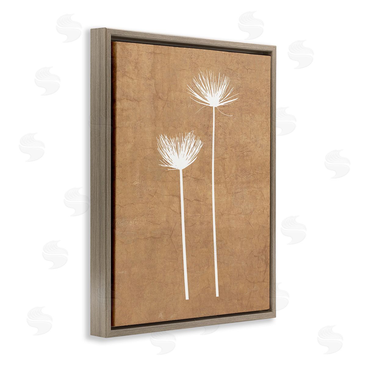 Graffitee Studios Simple Dandelion Sprigs Brown Floating Frame Canvas Wall Art Print