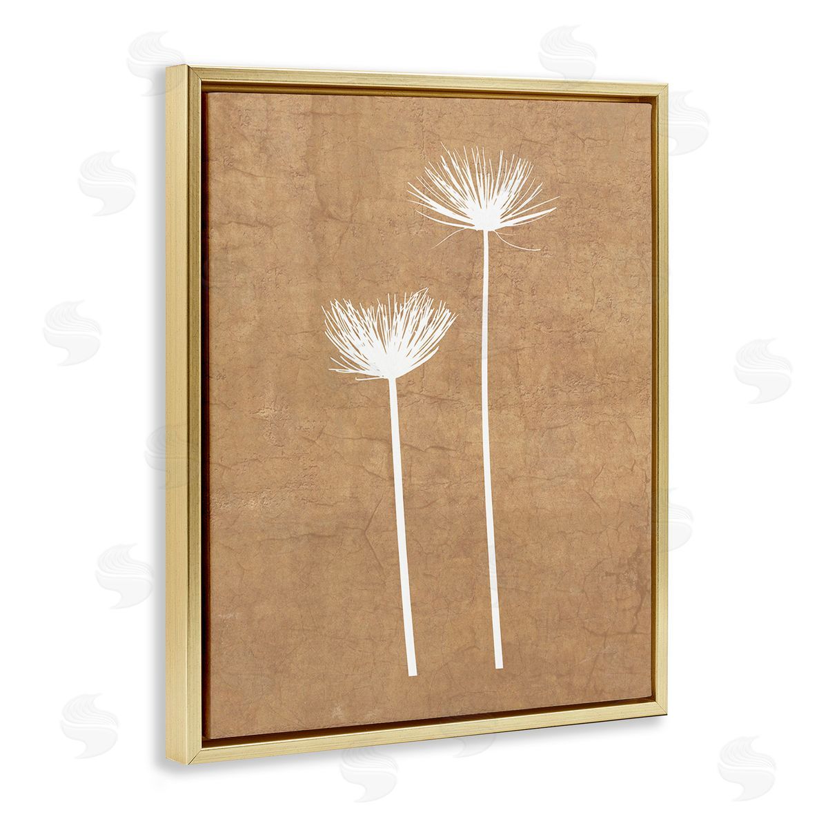 Graffitee Studios Simple Dandelion Sprigs Gold Floating Frame Canvas Wall Art Print