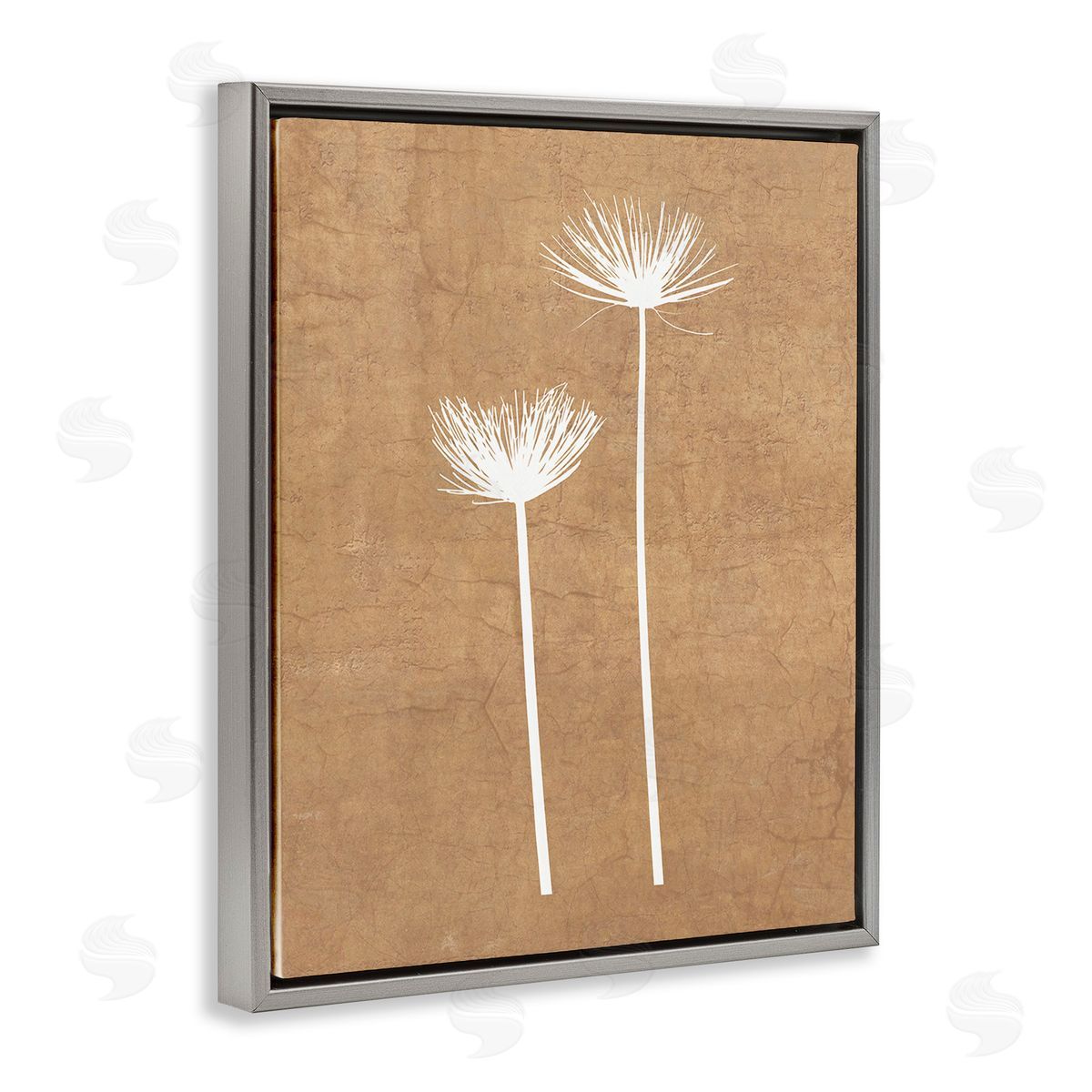 Graffitee Studios Simple Dandelion Sprigs Gray Floating Frame Canvas Wall Art Print
