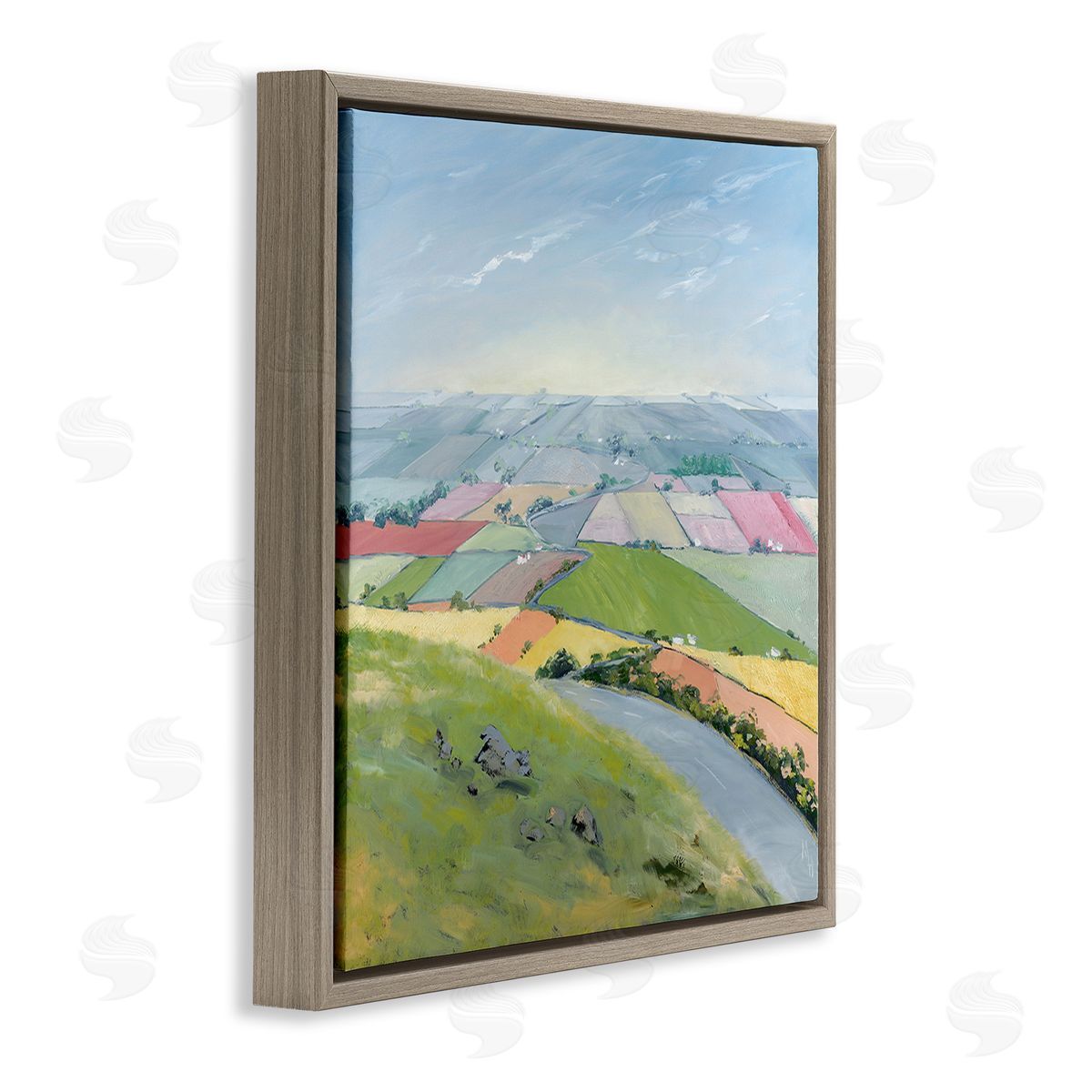 Meredith Howse Overlooking Farm Agriculture Brown Floating Frame Canvas Wall Art Print
