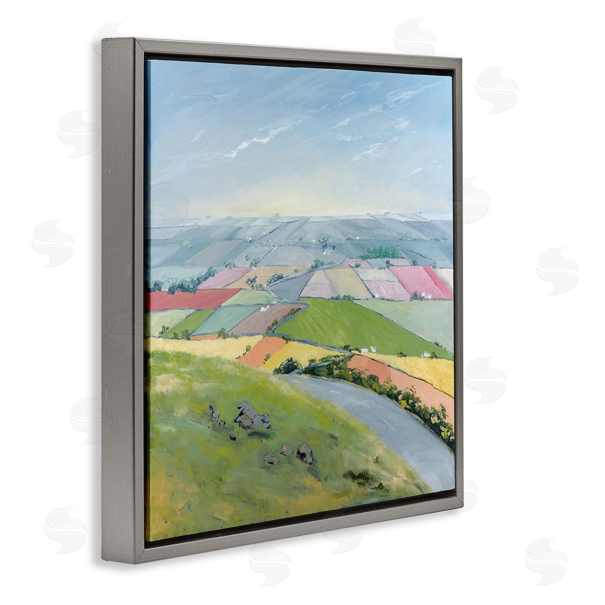 Meredith Howse Overlooking Farm Agriculture Gray Floating Frame Canvas Wall Art Print