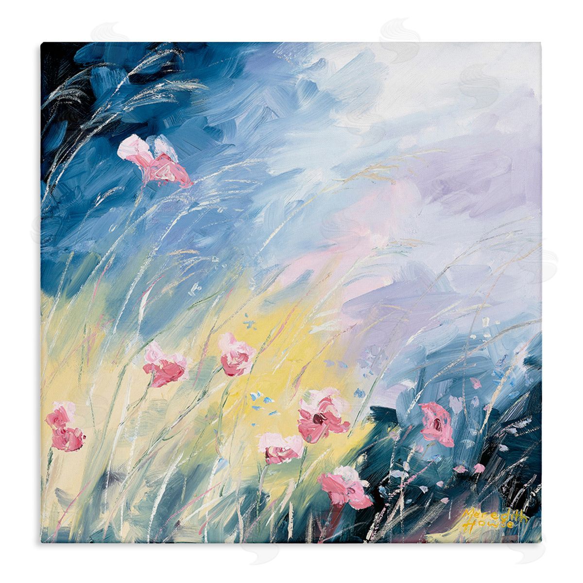 Meredith Howse Flowers with Abstract Ombre Canvas Wall Art Print