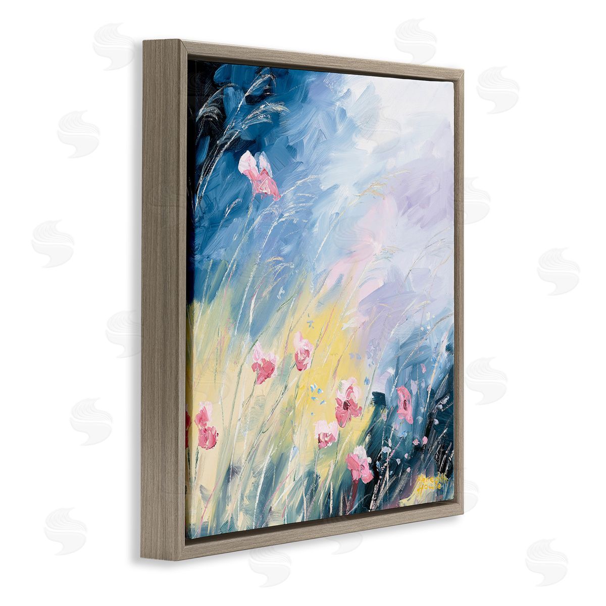 Meredith Howse Flowers with Abstract Ombre Brown Floating Frame Canvas Wall Art Print