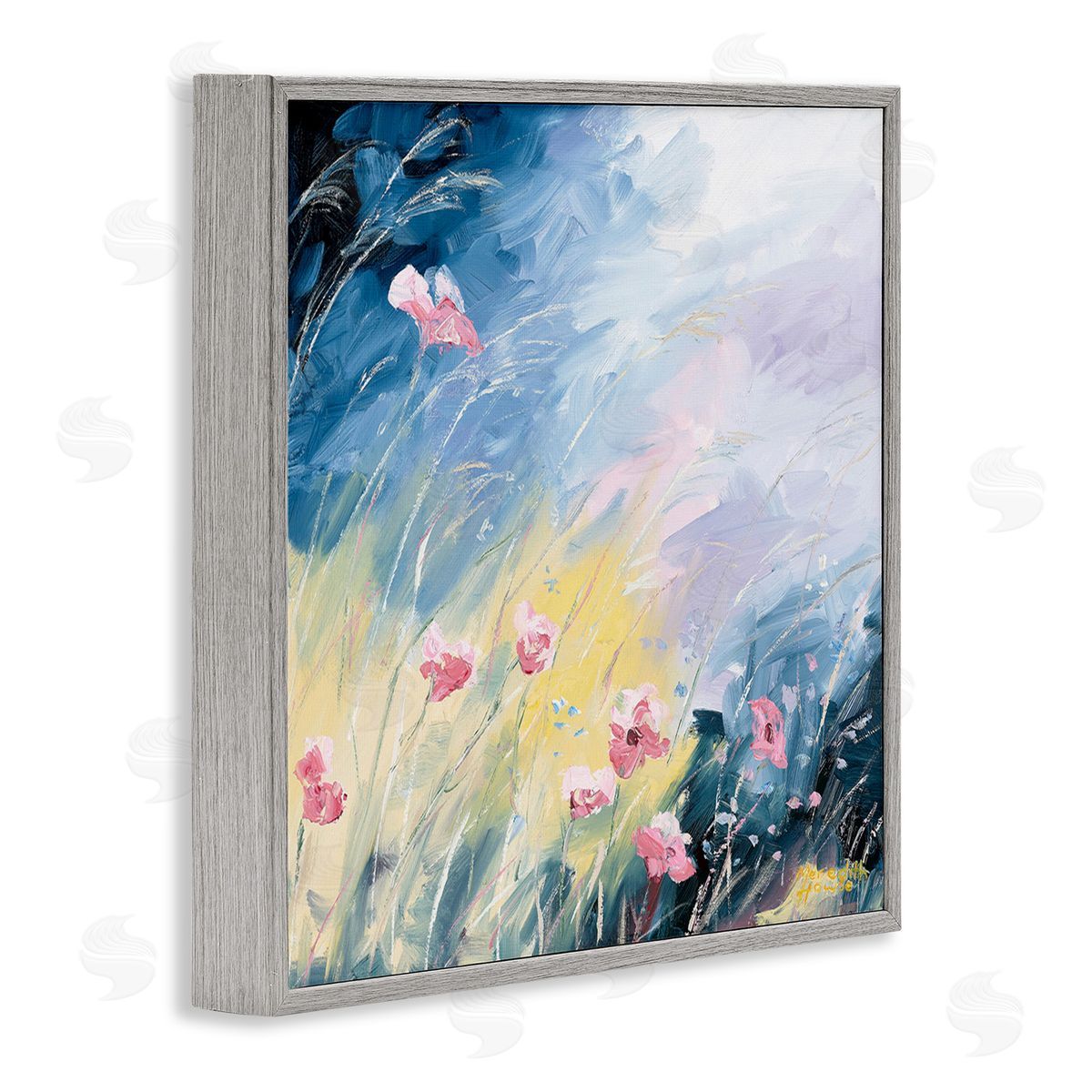 Meredith Howse Flowers with Abstract Ombre Gray Framed Giclee Wall Art Print
