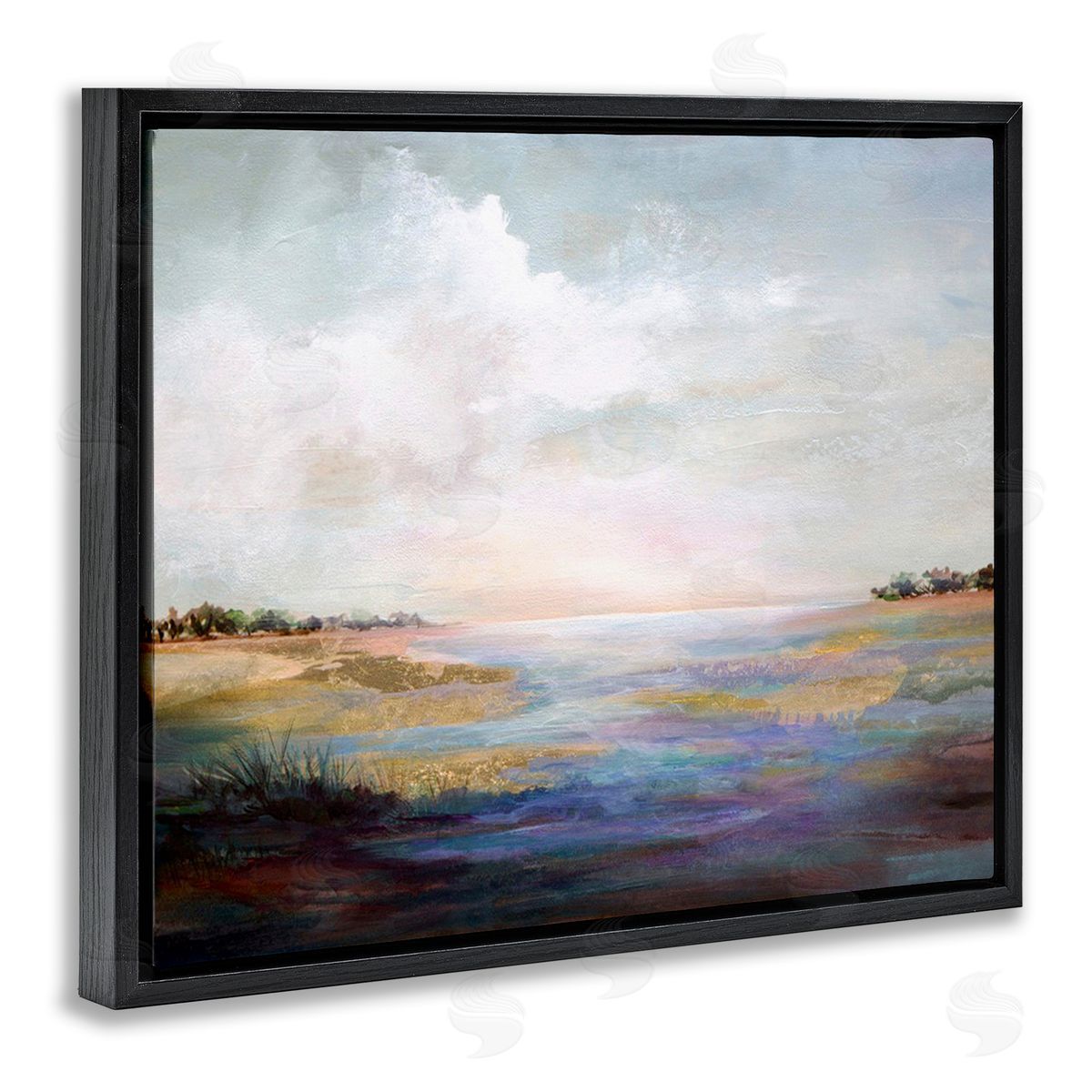 Karen Hale Abstract River Landscape Black Floating Frame Canvas Wall Art Print