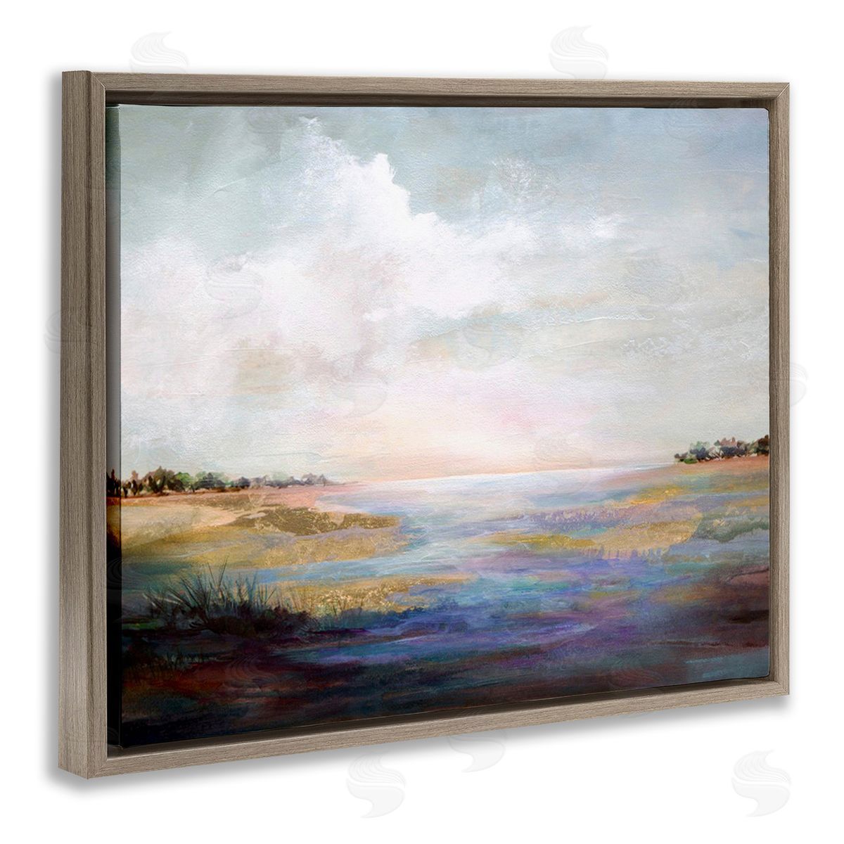 Karen Hale Abstract River Landscape Brown Floating Frame Canvas Wall Art Print