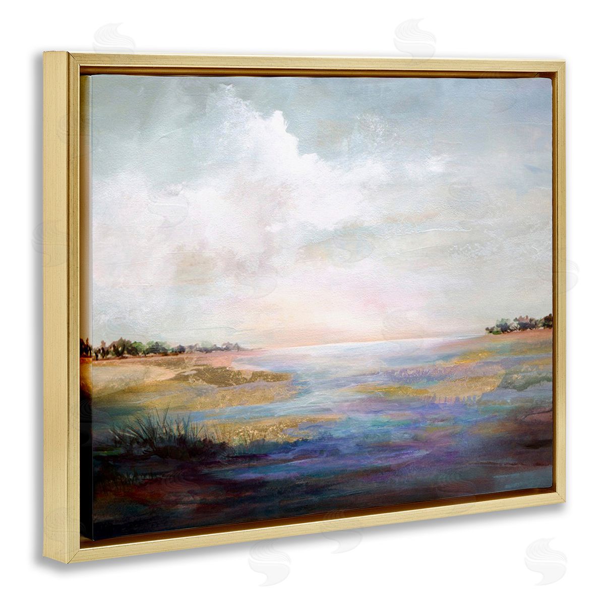 Karen Hale Abstract River Landscape Gold Floating Frame Canvas Wall Art Print