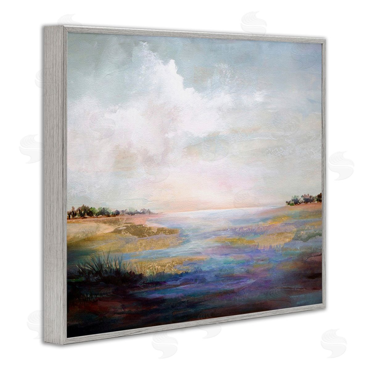 Karen Hale Abstract River Landscape Gray Framed Giclee Wall Art Print