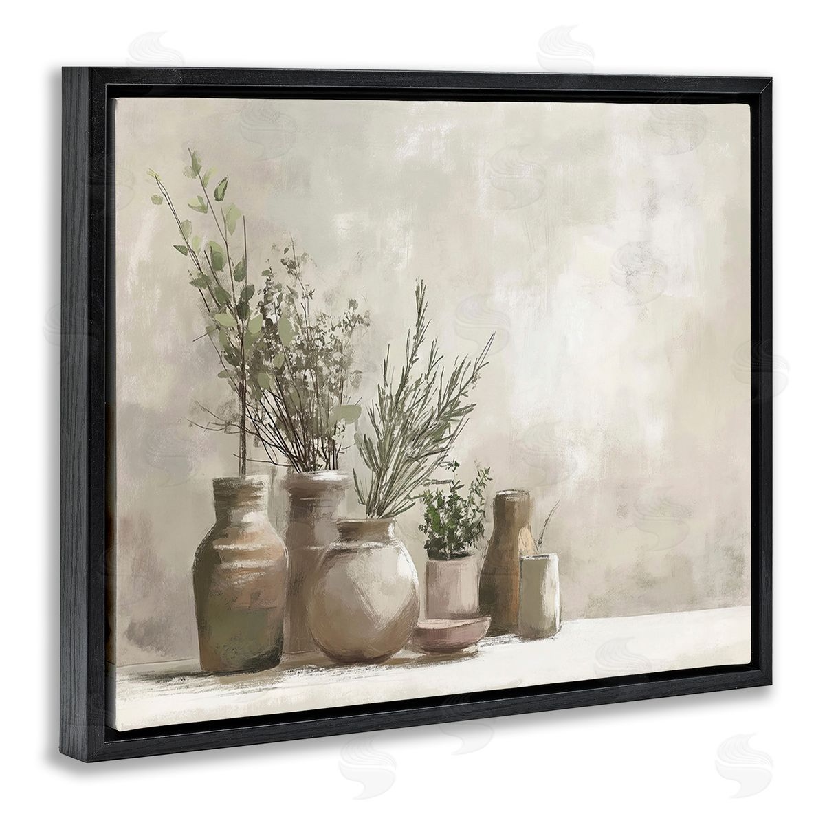 Imagine It Images Cottage Herbs in Pottery Black Floating Frame Canvas Wall Art Print