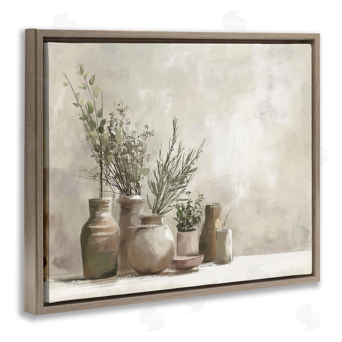 Imagine It Images Cottage Herbs in Pottery Brown Floating Frame Canvas Wall Art Print