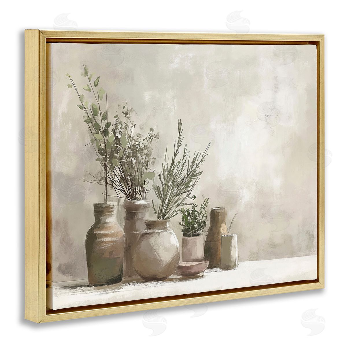 Imagine It Images Cottage Herbs in Pottery Gold Floating Frame Canvas Wall Art Print