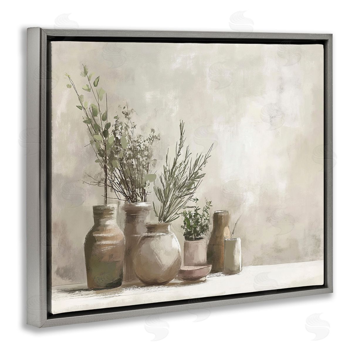 Imagine It Images Cottage Herbs in Pottery Gray Floating Frame Canvas Wall Art Print
