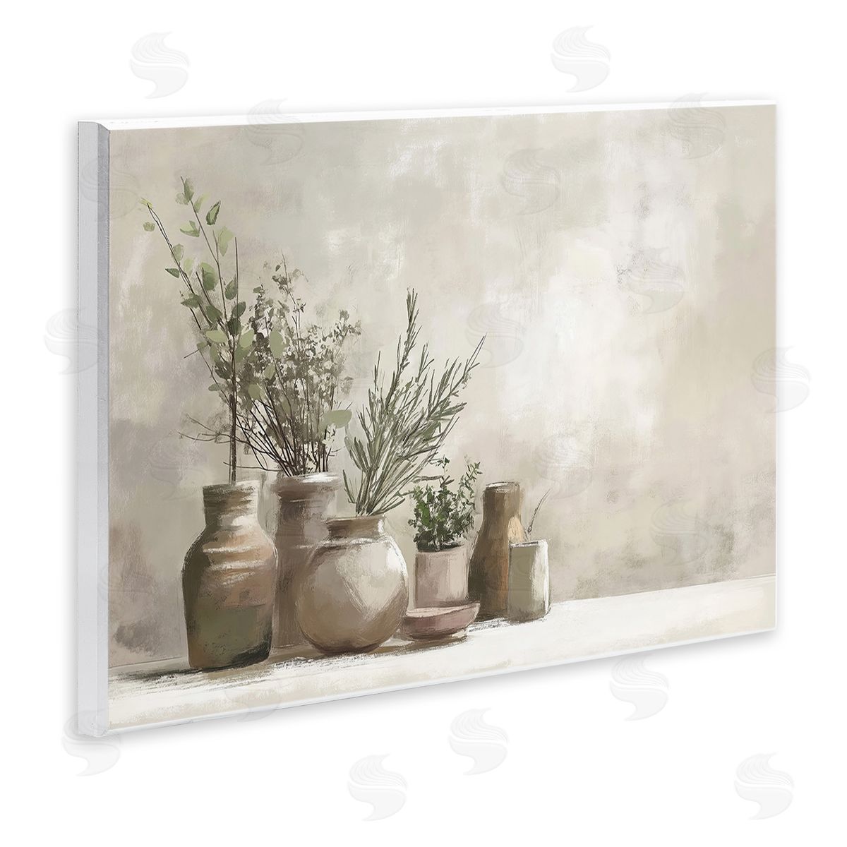 Imagine It Images Cottage Herbs in Pottery Wooden Wall Plaque Art Print