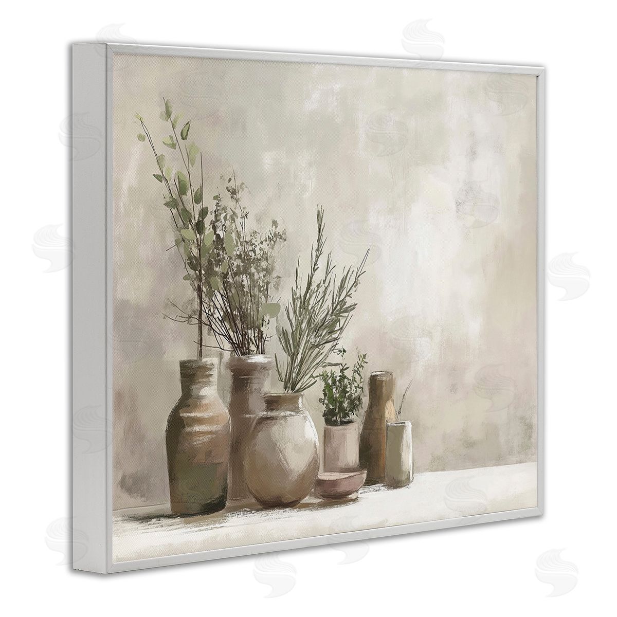 Imagine It Images Cottage Herbs in Pottery White Framed Giclee Wall Art Print